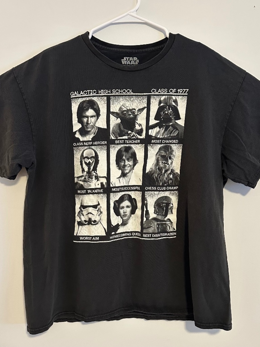Star Wars Yearbook Graphic Print T-Shirt Large Black Y2K Retro Goth Short Sleeve